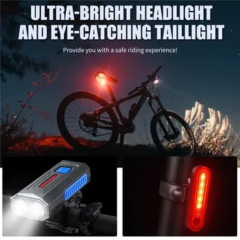 Batı BİSİKLET 500 Lümen bisiklet ışığı LED arka ışık ile 140db boynuz çan su geçirmez bisiklet aksesuarları bisiklet ön Far 5