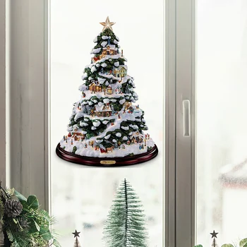 Noel Kristal Ağacı Sticker Ayrılabilir PVC Dekorasyon Pencere Çıkartmaları Kullanımlık Yeni Yıl Çıkartmalar Kış Ev Mobilyası 4