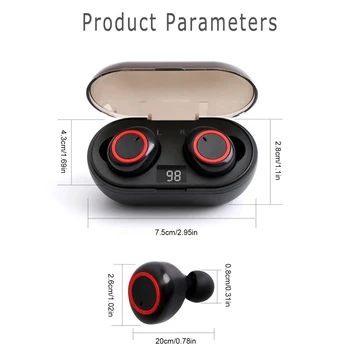 Bluetooth dijital ekran Kulakiçi Moda Mini Kablosuz Spor Kulaklık Dokunmatik Kontrol Kulaklık Şarj Bölmesi İle 5