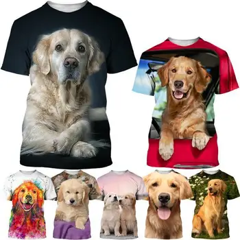 Yeni Sevimli Hayvanlar Golden Retriever erkek Ve kadın çocuk 3d baskılı tişört Tedavi komik Köpek Nefes ışık yaz spor 0