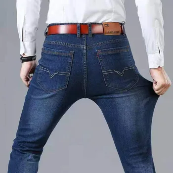 Streç Baggy Jean Erkek 2022 İlkbahar Sonbahar Gevşek Düz Vintage İş günlük pantolon Sıkıntılı Boyutu Denim Erkek Pantolon 0