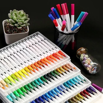 Resim kalemi Çift başlı Kanca Hattı Kalem Renk Yumuşak ucu Suluboya Kalem Sanat Malzemeleri çocuk Hediye boyama seti Okul Kaynağı
