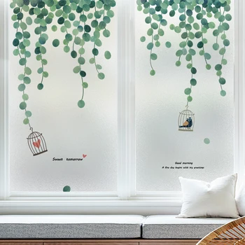 Yeşil Bitki Buzlu Sticker Vinil Kendinden Yapışkanlı gizlilik camı Filmi Mat Sticker Ev Mutfak Banyo Statik Film Dekor 2