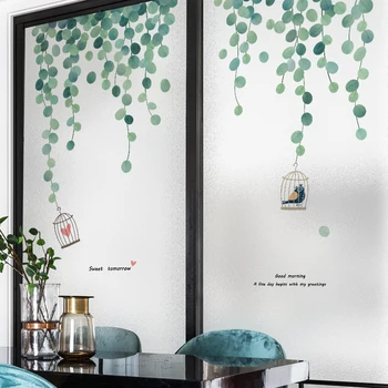 Yeşil Bitki Buzlu Sticker Vinil Kendinden Yapışkanlı gizlilik camı Filmi Mat Sticker Ev Mutfak Banyo Statik Film Dekor 3