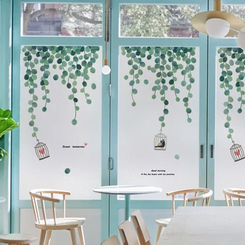 Yeşil Bitki Buzlu Sticker Vinil Kendinden Yapışkanlı gizlilik camı Filmi Mat Sticker Ev Mutfak Banyo Statik Film Dekor 4