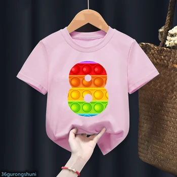 Komik Gökkuşağı поп ит Pop It T-Shirt Numarası 2 3 -10 Mutlu doğum günü hediyesi T Shirt Bebek Kız Erkek Giysileri Gömlek Tops toptan