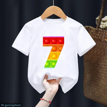 Komik Gökkuşağı поп ит Pop It T-Shirt Numarası 2 3 -10 Mutlu doğum günü hediyesi T Shirt Bebek Kız Erkek Giysileri Gömlek Tops toptan 1