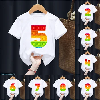 Komik Gökkuşağı поп ит Pop It T-Shirt Numarası 2 3 -10 Mutlu doğum günü hediyesi T Shirt Bebek Kız Erkek Giysileri Gömlek Tops toptan 2