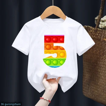 Komik Gökkuşağı поп ит Pop It T-Shirt Numarası 2 3 -10 Mutlu doğum günü hediyesi T Shirt Bebek Kız Erkek Giysileri Gömlek Tops toptan 3