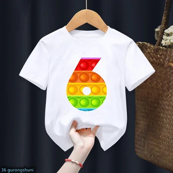 Komik Gökkuşağı поп ит Pop It T-Shirt Numarası 2 3 -10 Mutlu doğum günü hediyesi T Shirt Bebek Kız Erkek Giysileri Gömlek Tops toptan 4