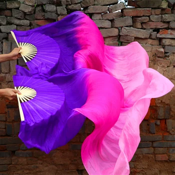 Yeni Profesyonel Çin Yumuşak gerçek İpek Bambu Fanlar Peçe Oryantal Dans Sahne Performansı Hayranları Sahne Degrade dans Hayranları 4