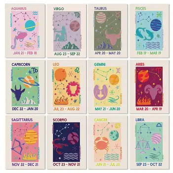 Retro Takımyıldızları Astroloji Zodyak duvar sanatı tuval yağlıboya Posterler Ve Baskılar Duvar Resimleri Için Oturma Odası Kreş Dekor 0