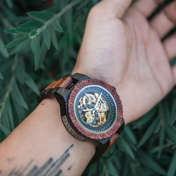 BOBO KUŞ Ahşap Mekanik İzle Erkekler Lüks Otomatik Kol Saati Reloj Mecanico Aydınlık Timepiece Özel Logo Büyük Hediye Kutusu
