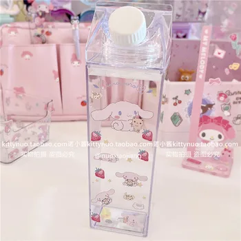 Sanrioed Anime Kawaii Benim Melody Cinnamoroll Kuromi Süt Karton Bardak Yaz Şeffaf Büyük Kapasiteli Taşınabilir meyve suyu kutusu