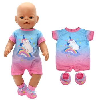 43 cm Bebek oyuncak bebek giysileri Unicorn Tulum Gökkuşağı Renk Dış Giyim Reborn Oyuncaklar Tulum 3