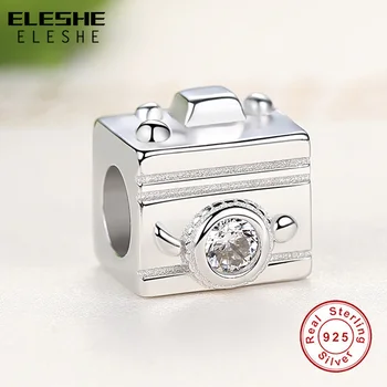 ELESHE 925 Ayar Gümüş Takılar Kişiselleştirilmiş Özel fotoğraf kamerası Kare Boncuk Fit Orijinal Bilezik Kolye DIY Takı 1