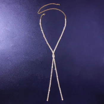 TREAZY Seksi Rhinestones Uzun Püskül Gerdanlık Kolye Kadınlar için Bükülmüş Düzensiz Çift Katmanlı Kolye Moda Collares Takı