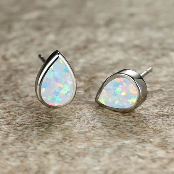 Gümüş Renk Doğal Ateş Opal Taş Waterdrop Saplama Küpe kadın Zarif Takı 10mm Gözyaşı Damlası Birthstone Opal Küpe