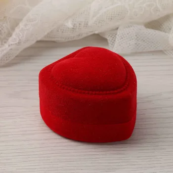 1-10 adet Yüzük Kutusu Kadife Kırmızı Kalp Şeklinde Mücevher Kutusu Küpe Vitrinler Tutucu Hediye Kutuları Gelin düğün takısı Organizatör 0