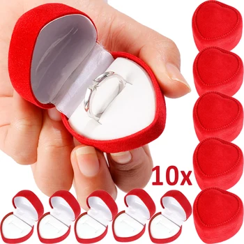1-10 adet Yüzük Kutusu Kadife Kırmızı Kalp Şeklinde Mücevher Kutusu Küpe Vitrinler Tutucu Hediye Kutuları Gelin düğün takısı Organizatör 1
