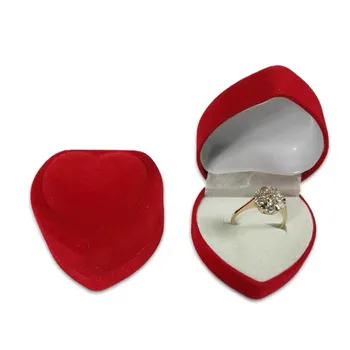 1-10 adet Yüzük Kutusu Kadife Kırmızı Kalp Şeklinde Mücevher Kutusu Küpe Vitrinler Tutucu Hediye Kutuları Gelin düğün takısı Organizatör 2