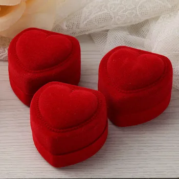 1-10 adet Yüzük Kutusu Kadife Kırmızı Kalp Şeklinde Mücevher Kutusu Küpe Vitrinler Tutucu Hediye Kutuları Gelin düğün takısı Organizatör 3