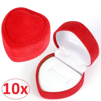 1-10 adet Yüzük Kutusu Kadife Kırmızı Kalp Şeklinde Mücevher Kutusu Küpe Vitrinler Tutucu Hediye Kutuları Gelin düğün takısı Organizatör 5