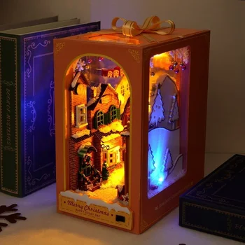 DIY Kitap Nook Raf Ahşap Kulübe El Yapımı Noel Arifesi Evi 3D Kitap Montaj Modeli yatak odası dekoru Kız çocuk oyuncakları Hediyeler