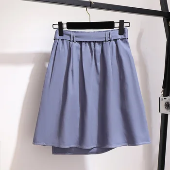 2021 İlkbahar Sonbahar Artı Boyutu Kadın Giyim Mini Etek Kadınlar İçin Büyük Rahat Gevşek Elastik Bel Kısa Etekler Kemer Mavi 7XL