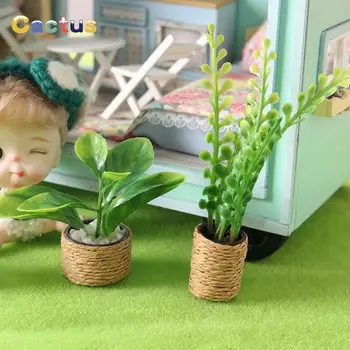 1: 12 Evcilik Minyatür Ağacı Yeşil Yapraklı Bitki Saksı Bitkileri Modeli Bahçe Dekorasyon Bebek Oturma Sahne Dekor Oyuncak