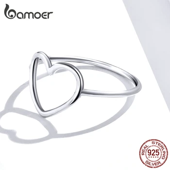 Bamoer Hakiki 925 Ayar Gümüş Basit Kalp Kesme Yüzük Kadınlar için Romantik Aşk Yüzük Moda Tüm Maç Takı Hediye Sıcak Satış