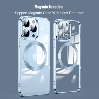 Lüks Şeffaf Kaplama Manyetik Magsafe Kablosuz Şarj Durumda iPhone 13 12 Mini 11 Pro Max Yumuşak Silikon Kapak Fundas