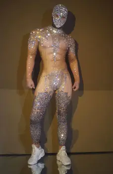 Bar Gece Kulübü Parlak Rhinestones Tayt Erkek Kutup Dans Kostüm