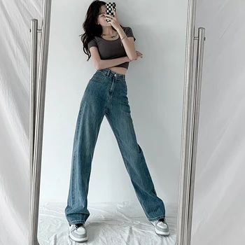 ZOENOVA Kot Kadın Baggy Yüksek Bel Pantolon 2022 Yeni Moda Düz Bacak Pantolon Y2k Denim Pantolon Vintage Gevşek Yıkanmış Anne Kot