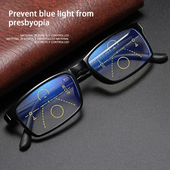 1 ADET Multifokal İlerici okuma gözlüğü Unisex Multifokal Bifokal Anti mavi ışık büyüteç Presbiyopik Gözlük+1.0~ + 4.0 4