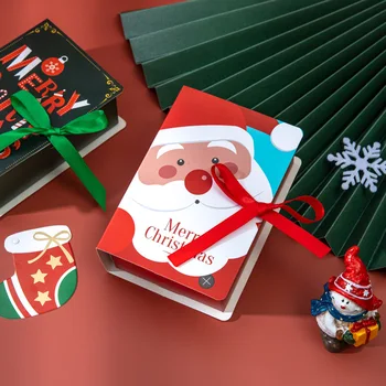 5 adet Kitap Şekli Noel Kurabiye Kutusu Yeni Yıl Partisi Hediye Merry Christmas El Yapımı Şeker Bisküvi Çikolata Ambalaj Çocuklar İyilik