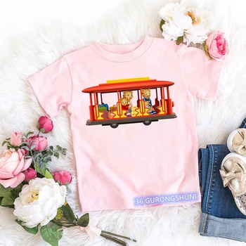 Kawaii Kız T-Shirt Komik Daniel Kaplan Mahalle Karikatür Baskı Bebek Kız Giysileri Moda Çocuk Tshirt Pembe Gömlek Üst