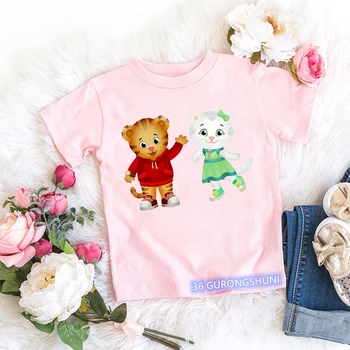 Kawaii Kız T-Shirt Komik Daniel Kaplan Mahalle Karikatür Baskı Bebek Kız Giysileri Moda Çocuk Tshirt Pembe Gömlek Üst 1