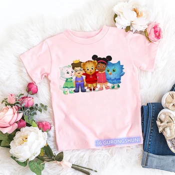 Kawaii Kız T-Shirt Komik Daniel Kaplan Mahalle Karikatür Baskı Bebek Kız Giysileri Moda Çocuk Tshirt Pembe Gömlek Üst 3