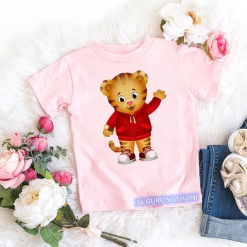 Kawaii Kız T-Shirt Komik Daniel Kaplan Mahalle Karikatür Baskı Bebek Kız Giysileri Moda Çocuk Tshirt Pembe Gömlek Üst 5