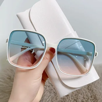 Retro Kare Güneş Gözlüğü Kadın Vintage Degrade güneş gözlüğü Moda Tasarımcısı Kadın Şeffaf Lens Beyaz Oculos De Sol 2022 5