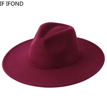 Yeni Geniş fötr şapka Şapka Kadın Erkek Yün Keçe Şapkalar Beyefendi Zarif Bayan Kış Caz Kilise Panama Fötr Şapka Kap