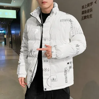 Erkek Moda Harfler Tam Baskı Stand-up Yaka pamuklu giysiler Kış Kore Versiyonu Trendi Kalın Sıcak Ekmek Giysileri