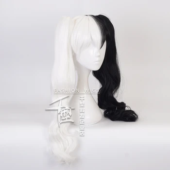 Oyun Dangan Ronpa Monokuma uzun Ponytails kıvırcık peruk Cosplay kostüm Danganronpa ısıya dayanıklı sentetik saç kadın Cosplay peruk 0