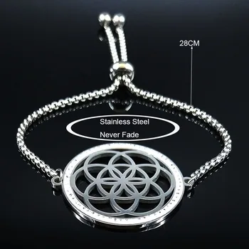 Hayat Gümüş Rengi Zincir Kolye Takı joyas B18606 Yoga Hindu Budizm Kristal Paslanmaz Çelik Zincir Bilezik Kadın Çiçek 1