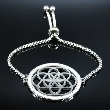 Hayat Gümüş Rengi Zincir Kolye Takı joyas B18606 Yoga Hindu Budizm Kristal Paslanmaz Çelik Zincir Bilezik Kadın Çiçek 2