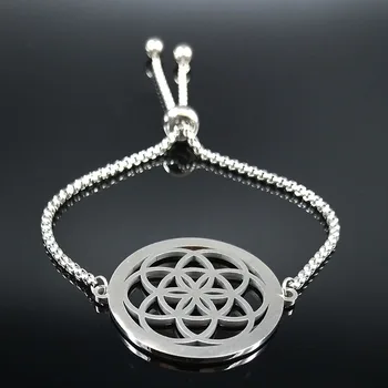 Hayat Gümüş Rengi Zincir Kolye Takı joyas B18606 Yoga Hindu Budizm Kristal Paslanmaz Çelik Zincir Bilezik Kadın Çiçek 3