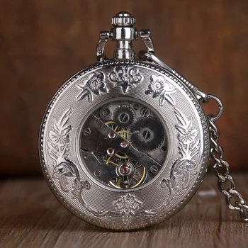 Gümüş Romen Rakamı cep saati Mekanik Minimalist Moda Vintage Kolye Kolye Saat Fob Saatler Erkekler Kadınlar İçin
