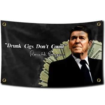 3x5ft Sarhoş Cigs yok Sayısı Ronald Reagan Sahte Alıntı Bayrağı Komik Sigara Koleji Yurt Goblen Poster Afiş