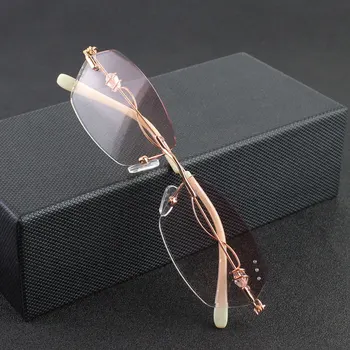 Hipermetrop Gözlük Çerçevesiz Taklidi Kadın okuma gözlüğü mavi ışık engelleme Bilgisayar Vidasız Gözlük Çerçeveleri 0 14 5 4